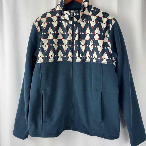 The North Face Mens Fleece Jacket L Large 300 Tundra Teal Geo Print Full Zip - Picture 4 of 10